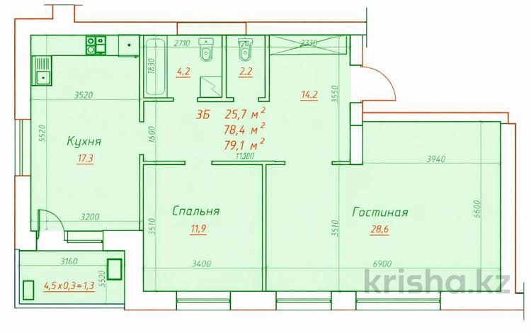 2-комнатная квартира · 79.7 м² · 2/5 этаж, мкр. Алтын орда за ~ 27.9 млн 〒 в Актобе — фото 2