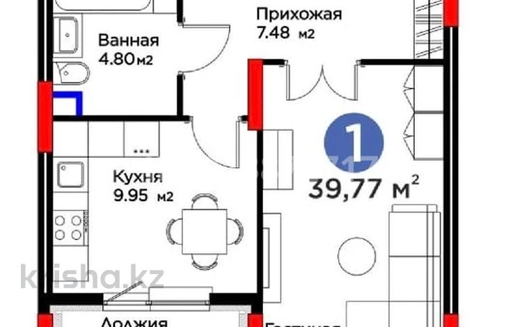1-бөлмелі пәтер · 39.77 м² · 2/12 қабат, Бухар Жырау 33, бағасы: 28 млн ₸ в Астане, Есильский р-н — фото 2