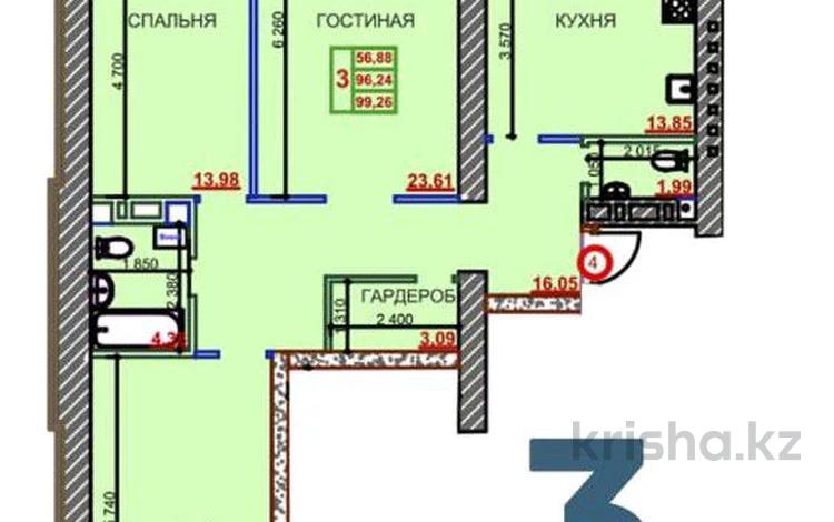 3-бөлмелі пәтер · 99.26 м² · 5/9 қабат, Курганская 2г, бағасы: ~ 35.7 млн ₸ в Костанае — фото 2