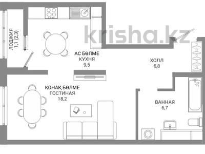 1-комнатная квартира · 42.3 м² · 9/16 этаж, Пр. Мангилик ел, напротив республиканской мечети — Видовая на мечеть за ~ 25.9 млн ₸ в Астане