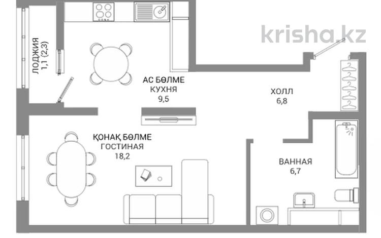 1-комнатная квартира · 42.3 м² · 9/16 этаж, Пр. Мангилик ел, напротив республиканской мечети — Видовая на мечеть за ~ 25.9 млн ₸ в Астане — фото 2