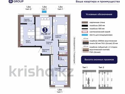 3-бөлмелі пәтер · 76 м² · 6/9 қабат, Е 909 29, бағасы: 45 млн ₸ в Астане, Нура р-н