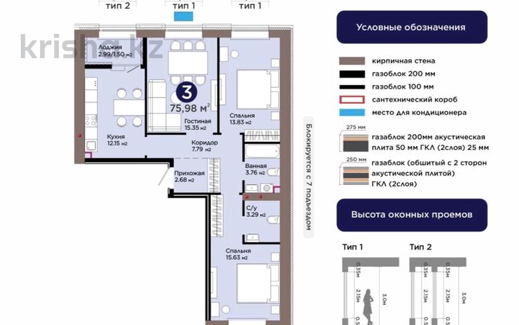 3-бөлмелі пәтер · 76 м² · 6/9 қабат, Е 909 29, бағасы: 45 млн ₸ в Астане, Нура р-н — фото 2