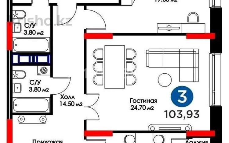 3-бөлмелі пәтер · 103 м² · 9/9 қабат, Аль-Фараби 35, бағасы: 110 млн ₸ в Астане, Есильский р-н — фото 40