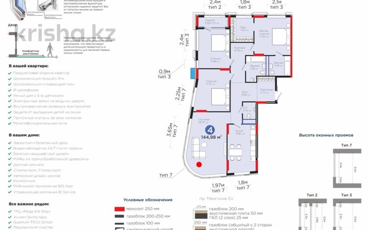 4-комнатная квартира · 145 м², Мангилик Ел — 15% СКИДКА. РАССРОЧКА С ПВ 50% за ~ 134 млн ₸ в Астане, Есильский р-н — фото 3