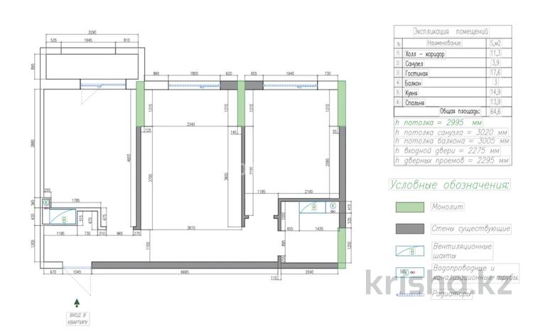 2-комнатная квартира · 62.3 м² · 13/16 этаж, Проспект Тауелсиздик, Астана, Юго-Восток (правая сторона) ж/м, Алматы 47А — Бауыржана Момышулы за 61 млн ₸ в Алматы р-н — фото 2
