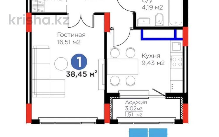 1-бөлмелі пәтер · 38.45 м² · 4/9 қабат, Нұрсая ш/а., Абулхайр-хана 69/1, бағасы: 25 млн ₸ в Атырау, мкр Нурсая — фото 2
