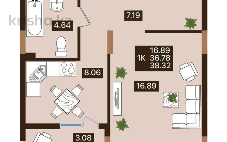 1-комнатная квартира · 39 м² · 7/7 этаж, ул. Е 118, уч. 2 2 за ~ 19.9 млн ₸ в Астане, Есильский р-н — фото 2