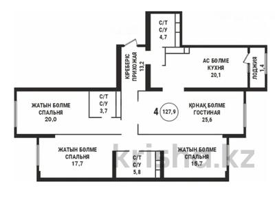 4-комнатная квартира, 128 м², 8/16 этаж, Тлендиева 133 — Сатпаева за 86 млн 〒 в Алматы, Бостандыкский р-н