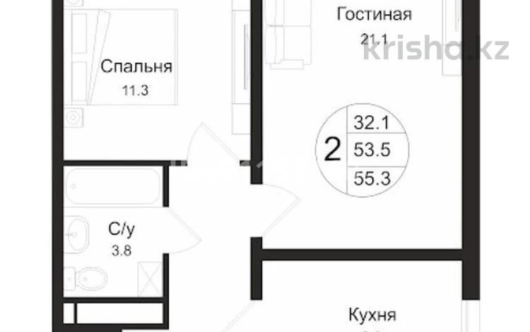 2-комнатная квартира, 55.6 м², 3/12 этаж, Кошкарбаева 1140 за 23.5 млн 〒 в  — фото 2