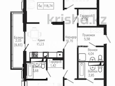 4-бөлмелі пәтер · 118.74 м² · 6/9 қабат, Мангилик Ел 63/1 — ул. Хусейн бен Талап, бағасы: 85 млн ₸ в Астане, Есильский р-н