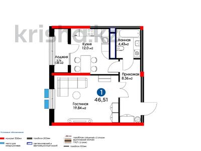 1-комнатная квартира, 47.1 м², 12/12 этаж, Сырым батыра 99/3 за ~ 25 млн 〒 в Шымкенте, Аль-Фарабийский р-н