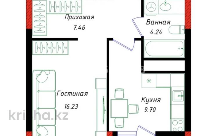 1-бөлмелі пәтер · 39.18 м² · 15/17 қабат, Шамши Калдаяков 57/2, бағасы: 17.4 млн ₸ в Астане, Сарайшык р-н — фото 2