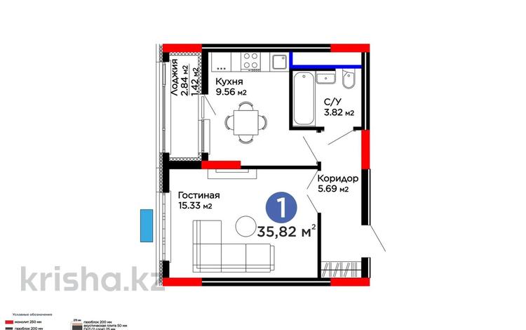 1-комнатная квартира · 36 м² · 8/12 этаж, Е-15 5 — Сыганак - Айтматова за 25 млн ₸ в Астане, Нура р-н — фото 2