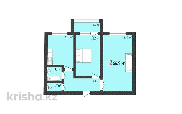 2-комнатная квартира, 67 м², 3/5 этаж, береке 1 за 22.1 млн 〒 в Костанае — фото 2