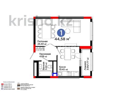 1-комнатная квартира · 44.58 м² · 14/15 этаж, Бухар жырау 20 за 37 млн 〒 в Астане, Нура р-н