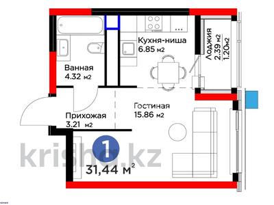 2-комнатная квартира · 32 м² · 5/22 этаж, Туран 55 за 35 млн ₸ в Астане, Есильский р-н