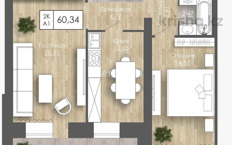 2-бөлмелі пәтер · 60.34 м² · 4/9 қабат, Алтын орда ш/а. 200/1, бағасы: 23 млн ₸ в Актобе, мкр. Алтын орда — фото 2