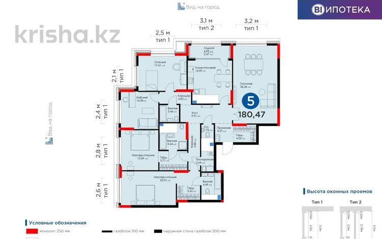 5-комнатная квартира, 181 м², 4/20 этаж, Бухар жырау 26 за 145 млн 〒 в Астане, Есильский р-н — фото 15