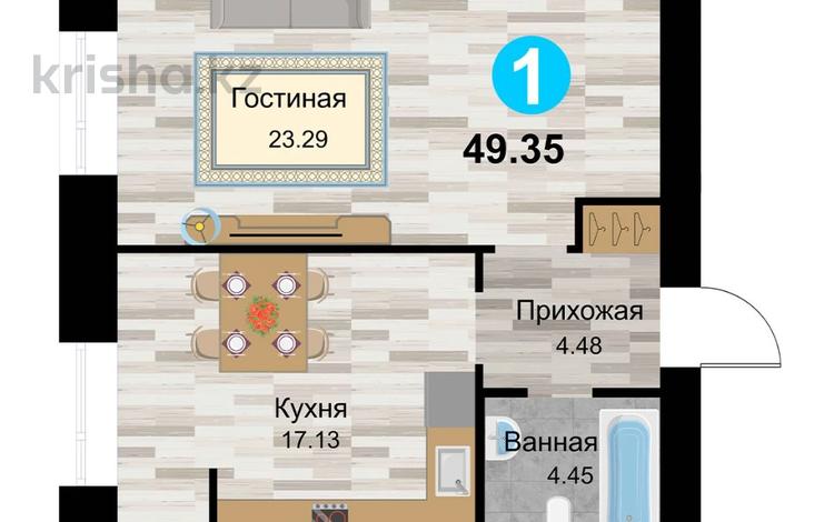 1-комнатная квартира, 49.35 м², 3/5 этаж, мкр. Алтын орда за 15.5 млн 〒 в Актобе, мкр. Алтын орда — фото 2