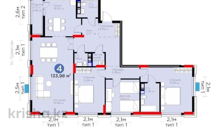 4-бөлмелі пәтер · 133.5 м² · 9/9 қабат, Турар Рыскулов 9, бағасы: 120 млн ₸ в Астане, Есильский р-н — фото 2