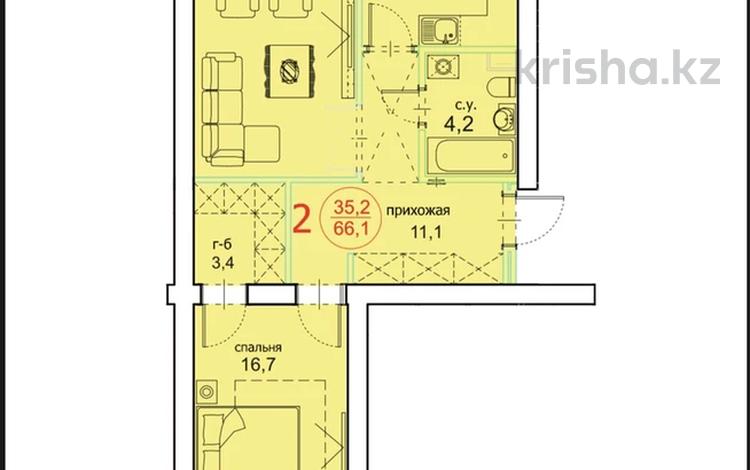 2-комнатная квартира, 66.1 м², 2/5 этаж, Старый Аэропорт 32 за ~ 21.2 млн 〒 в Кокшетау — фото 2