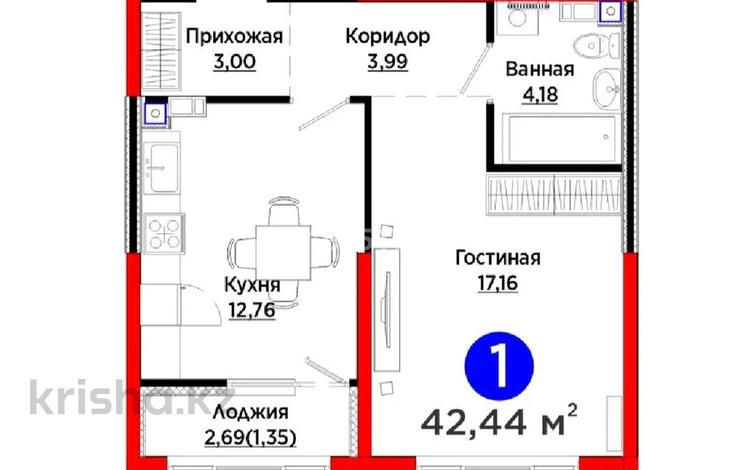 1-бөлмелі пәтер · 43 м² · 6/6 қабат, Қайрат ш/а., бағасы: 33.9 млн ₸ в Алматы, Турксибский р-н — фото 2