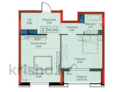 2-комнатная квартира, 54.54 м², 12/12 этаж, Улы Дала 27 — Толе Би за 23 млн 〒 в Астане, Есильский р-н