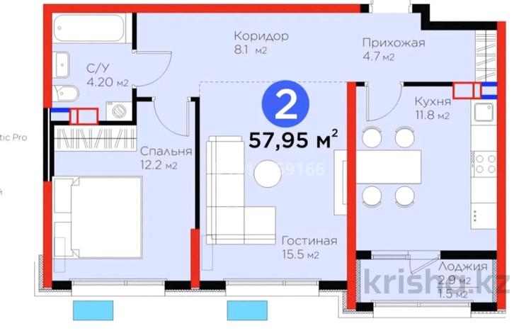 2-бөлмелі пәтер · 58 м² · 12/16 қабат, Северо-Запад ш/а, Толеметова, возле DENDRO SAYABAQ, бағасы: 31.5 млн ₸ в Шымкенте, Абайский р-н — фото 2
