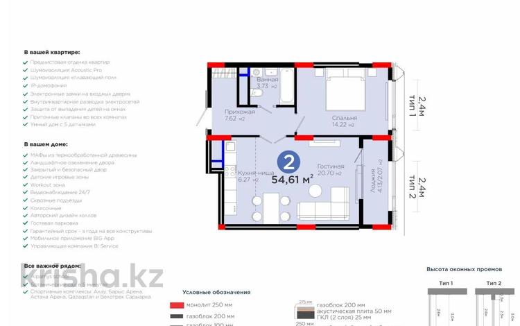 2-бөлмелі пәтер · 55 м² · 6/8 қабат, Бухар жырау 20а — САМОЕ ВЫГОДНОЕ ПРЕДЛОЖЕНИЕ, бағасы: 47.5 млн ₸ в Астане, Нура р-н — фото 4