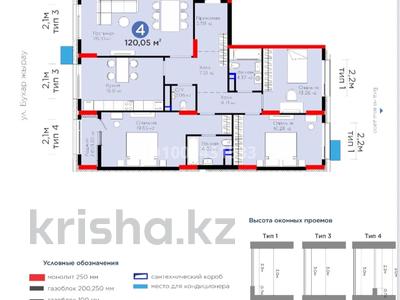 4-комнатная квартира · 121 м² · 6/9 этаж, Бухар жырау 57/6 за 90 млн 〒 в Астане, Нура р-н