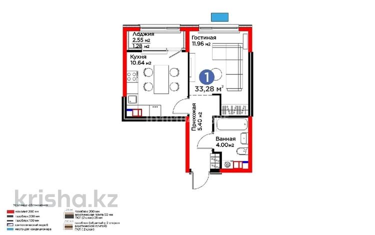 1-бөлмелі пәтер · 33.2 м² · 4/6 қабат, Бауыржана Момышулы 11/14а, бағасы: 27 млн ₸ в Алматы, Алатауский р-н — фото 2