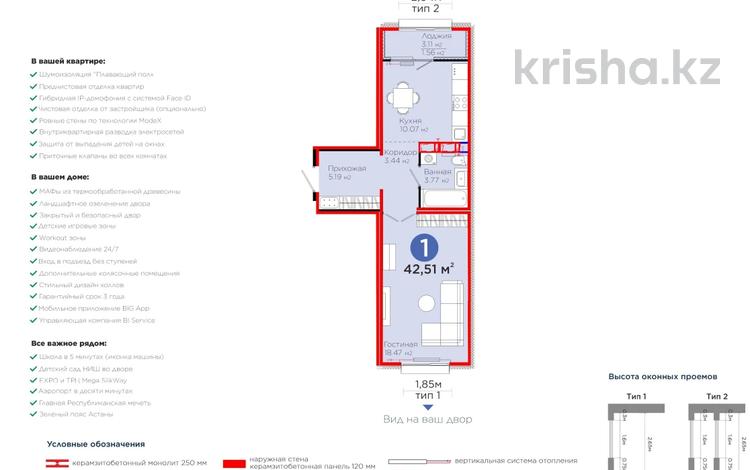 1-бөлмелі пәтер · 42 м² · 5/9 қабат, Е 652 18, бағасы: 22.9 млн ₸ в Астане, Есильский р-н — фото 3