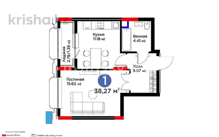 1-комнатная квартира · 38.27 м² · 2/9 этаж, Туран 57/6 за 27.5 млн ₸ в Астане, Нура р-н — фото 2