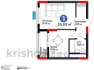 1-бөлмелі пәтер · 35.83 м² · 12/12 қабат, Е-15 5 — Айтматова Сыганак, бағасы: 34 млн ₸ в Астане, Нура р-н