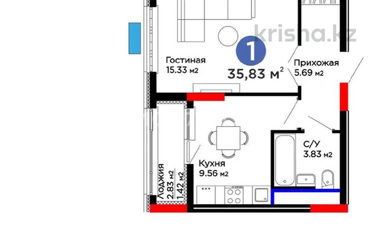 1-бөлмелі пәтер · 35.83 м² · 12/12 қабат, Е-15 5 — Айтматова Сыганак, бағасы: 34 млн ₸ в Астане, Нура р-н — фото 2