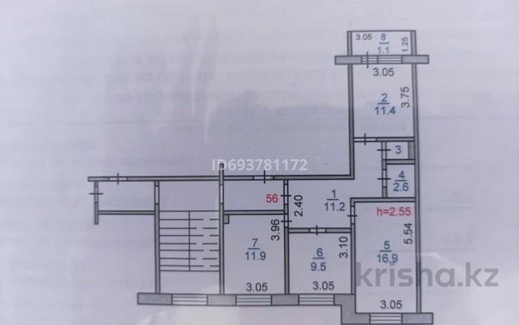 3-комнатная квартира, 68 м², 4/5 этаж, 8-й микрорайон, карбышева за 30 млн 〒 в Костанае, 8-й микрорайон — фото 2