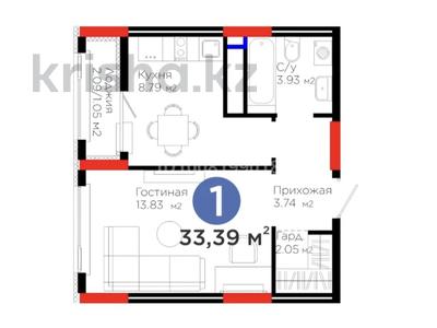 1-комнатная квартира · 33.39 м² · 12/16 этаж, Улы Дала пр уч 16 Д за 19.5 млн ₸ в Астане, Есильский р-н