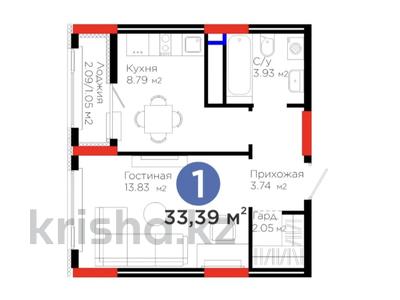 1-бөлмелі пәтер · 33.39 м² · 12/16 қабат, Улы Дала пр уч 16 Д, бағасы: 19.5 млн ₸ в Астане, Есильский р-н