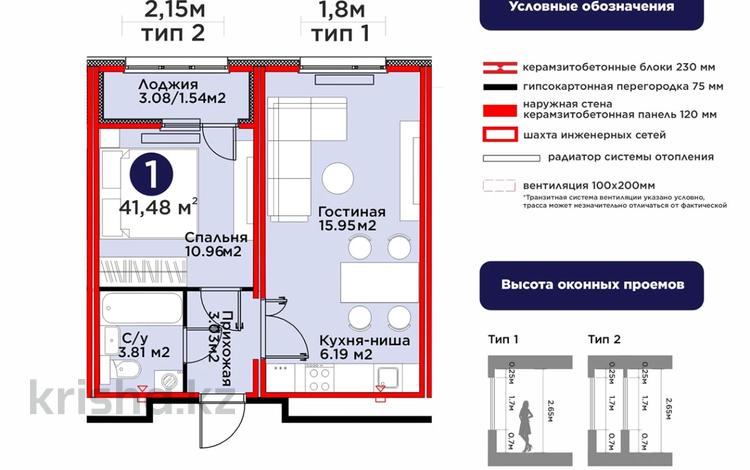 2-бөлмелі пәтер · 41.48 м² · 8/9 қабат, E-511, бағасы: 25.5 млн ₸ в Астане, Нура р-н — фото 2