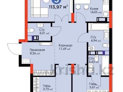 3-комнатная квартира, 113.98 м², 8/12 этаж, Мухамедханова 4 — 306 за ~ 60.4 млн 〒 в Астане
