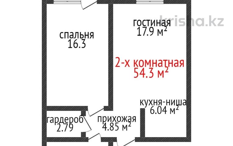2-комнатная квартира · 54.3 м² · 17/19 этаж, Толстого 32 за ~ 28.2 млн ₸ в Костанае — фото 2