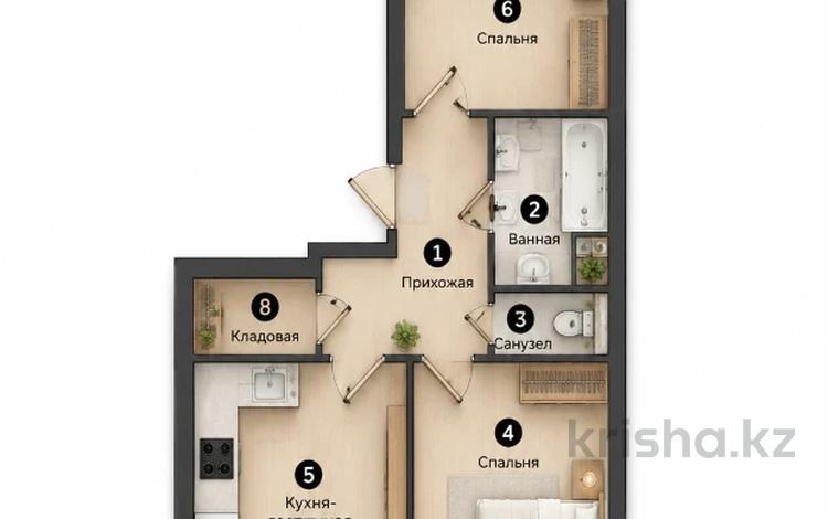 3-бөлмелі пәтер · 71.7 м² · 5/7 қабат, Естай — Ипотека НАУРЫЗ, бағасы: 29 млн ₸ в  — фото 11