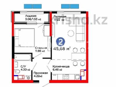 1-бөлмелі пәтер · 45.68 м² · 7/12 қабат, мкр Акжар, Белжайлау 47а, бағасы: 36.5 млн ₸ в Алматы, Наурызбайский р-н