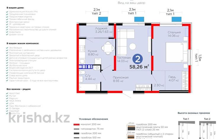 2-бөлмелі пәтер · 58.26 м² · 6/6 қабат, Қайрат ш/а., бағасы: 46 млн ₸ в Алматы, Турксибский р-н — фото 5