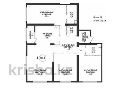 4-бөлмелі пәтер · 162 м² · 19 қабат, Аль-Фараби 41, бағасы: ~ 141.4 млн ₸ в Алматы, Бостандыкский р-н