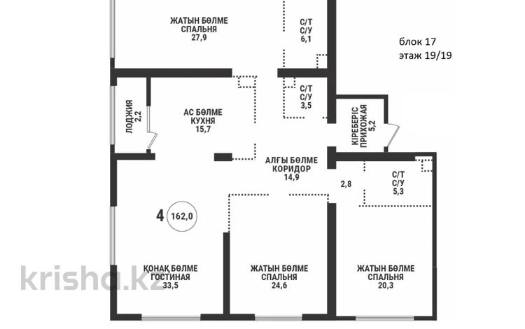 4-бөлмелі пәтер · 162 м² · 19 қабат, Аль-Фараби 41, бағасы: ~ 141.4 млн ₸ в Алматы, Бостандыкский р-н — фото 2