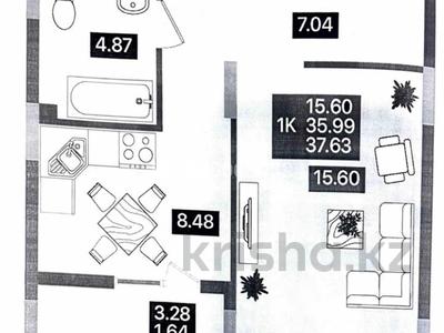 1-бөлмелі пәтер · 37.6 м² · 5/7 қабат, ул. Е 118, 2, бағасы: 18.7 млн 〒 в Астане