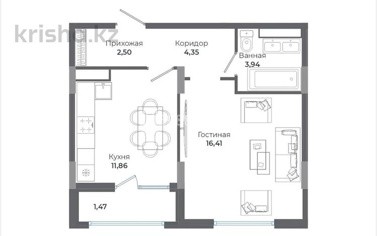 1-комнатная квартира · 40.53 м² · 8/12 этаж, Сыганак 4 за 21.5 млн 〒 в Астане, Нура р-н — фото 2