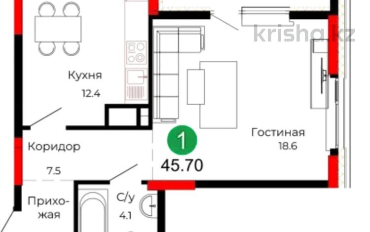 1-бөлмелі пәтер · 45.7 м², Сыганак 26/2, бағасы: 33 млн ₸ в Астане, Нура р-н — фото 2